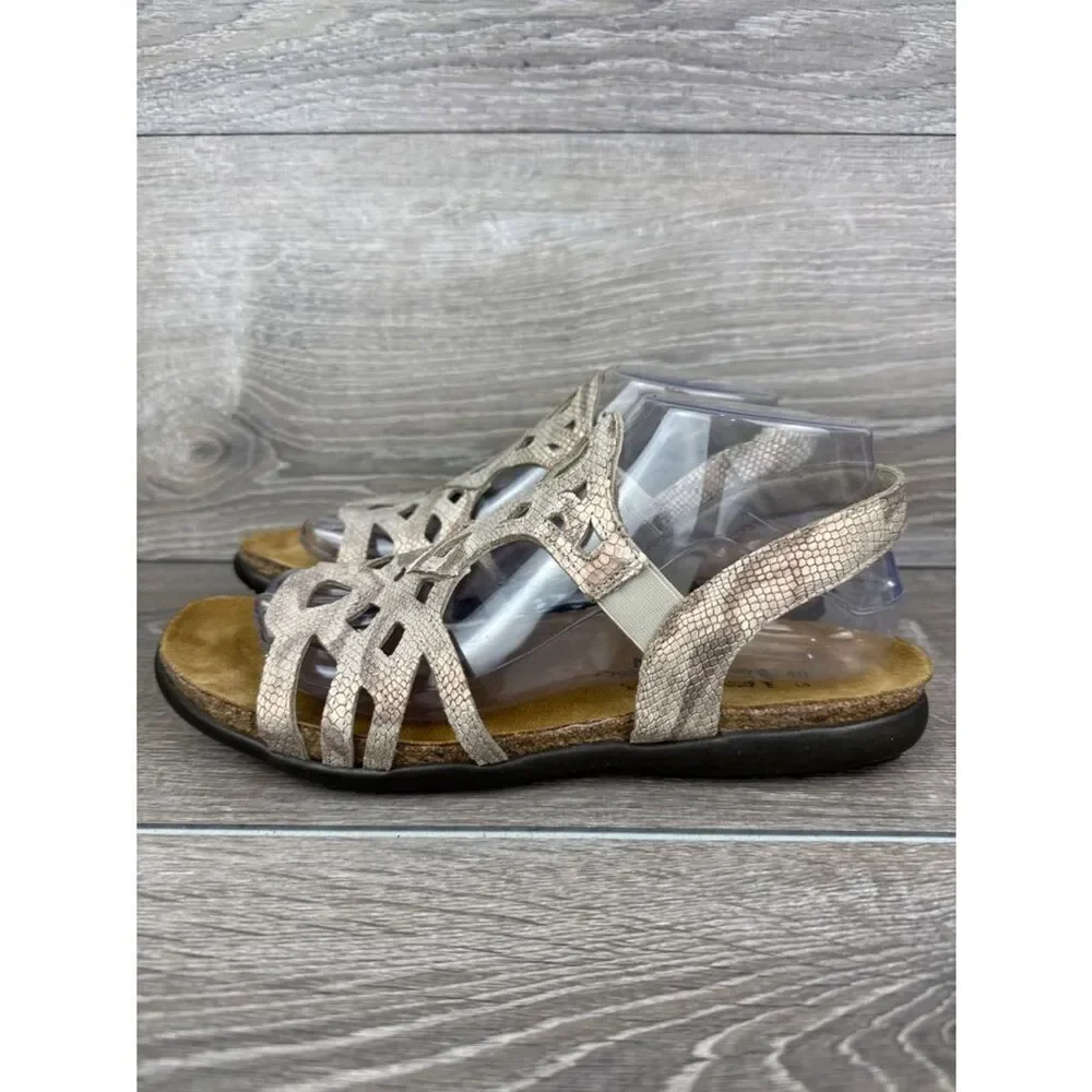Naot Rebecca Women’s Sz 9/EU 40 Metallic Beige Snakeskin Print Leather Sandal